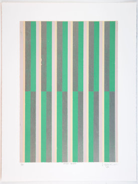 "Offset Stripes", 2014. Relief print with chine collé. Image size: 20" x 14", sheet size: 25" x 19". Edition of 10.