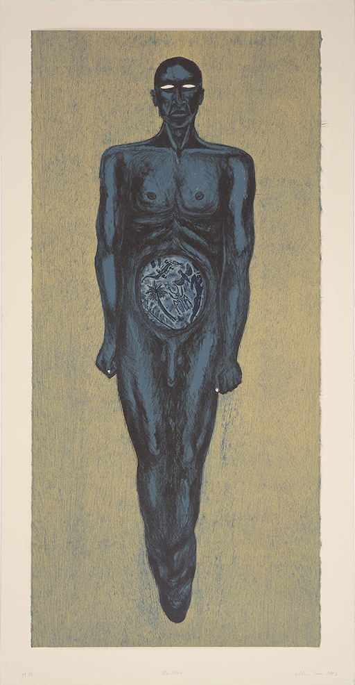 Alison Saar: "Man/Club", 1993. Lithography and woodcut, 44 1/2" x 23". Published by Vinalhaven Press.