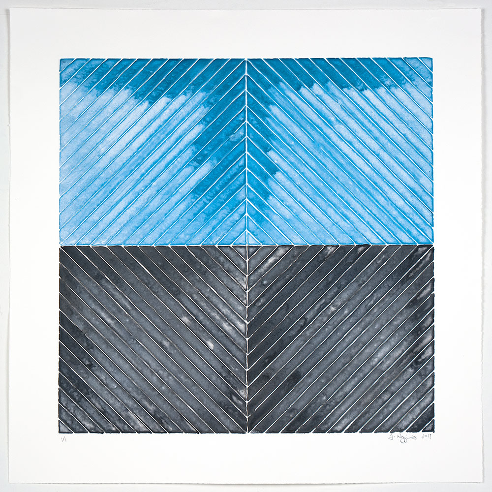 "Perpendicular System #1", 2019. Monotype. image: 24" x 24", paper: 30" x 30".