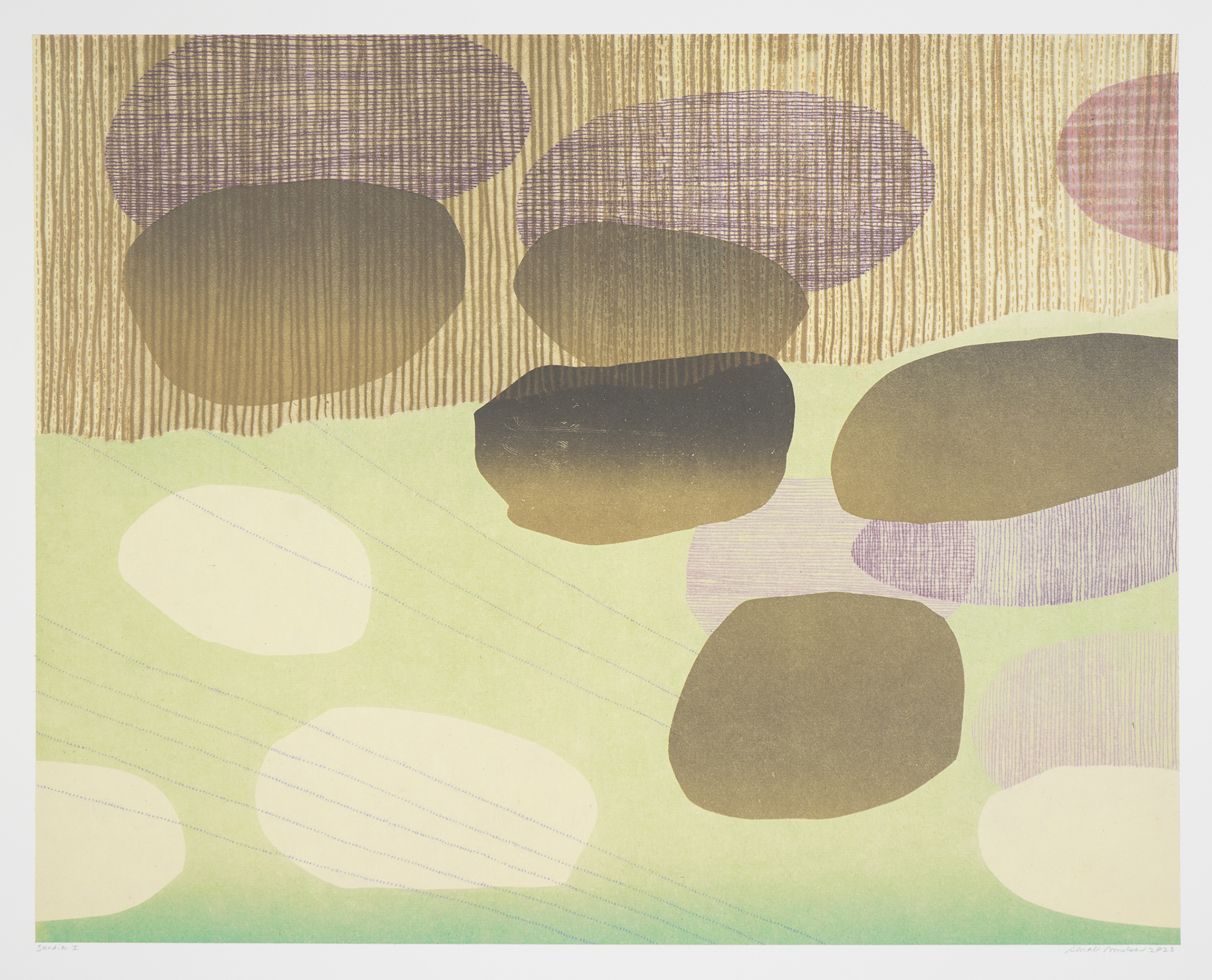 Sarah Smelser: "Sandia I", 2023. Monotype, chine collé. 20" x 25".