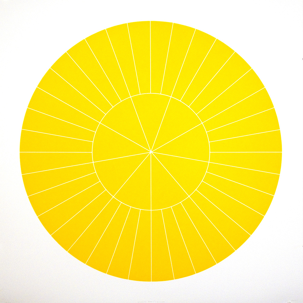 Rupert Deese: "Array 700/Yellow", 2006. Woodcut on Arches Cover paper.  700 mm diameter/33" x 33", Edition of 20.