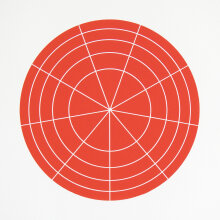 Rupert Deese: "Array 350/Red", 2006. Woodcut on Arches Cover paper. 350 mm diameter/19" x 19", edition of 20.