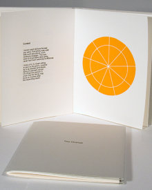 "The Orange", 2006. Artist's book: letterpress and woodcut. Nine Poems by Todd Young, three woodcuts by Rupert Deese. A single signature book, hand-sewn with linen thread in a folded, Rives BFK Gray cover with printed title. Signed and numbered by the poet and the artist in pencil. Edition of 50. 7 ⅜" x 5 ¾". 14 pages.