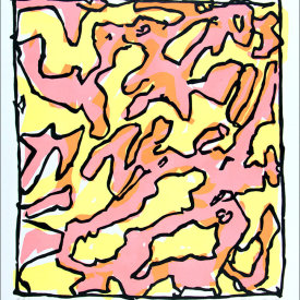 "Camouflage Jell-O 4", 2005. Linoleum cut, edition of 20. 27 ½" x 25".