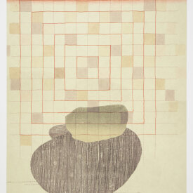 "Sandia VI", 2023. Monotype, chine collé. 25" x 20".