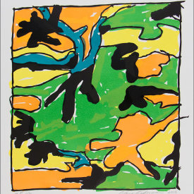 "Camouflage Jell-O 1", 2005. Linoleum cut, edition of 20. 22" x 20".