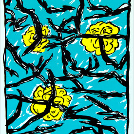 "Blue Branches, 2005. Linoleum cut, edition of 20. 27 ½" x 25".