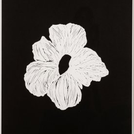 "Space Hibiscus", 2022. Linocut, 30" x 22". Edition of 20.
