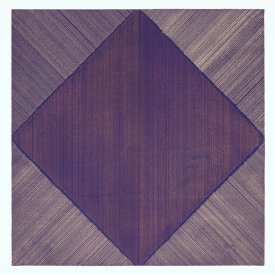 "Wine Dark Sea IV", 2018. Silver and copper on dark blue ground on paper. 12" x 12"