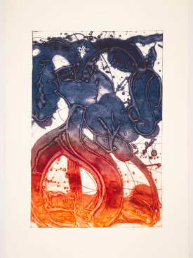 "Bouquet (mum, orange, rose, violet)", 2019. Unique collagraph, 44" x 30 1/2".