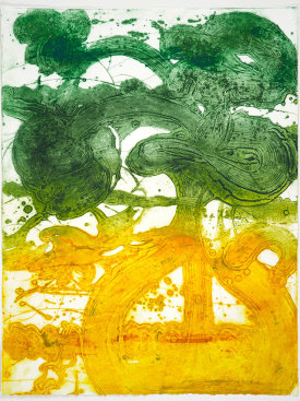 "Bouquet (peony, yellow, jade)", 2019. Unique collagraph, 42 1/2" x 33".