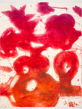 "Bouquet (sweet pea, red, violet)", 2019. Unique collagraph, 42 1/2" x 33".