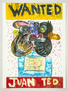 John Yau and Richard Hull: "Wanted: Juan Ted I", 2023. Monotype, 29 3/4" x 22".