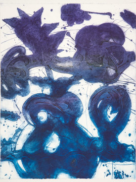 "Bouquet (sweet pea, blue, grey, violet)", 2019. Unique collagraph, 42 1/2" x 33".