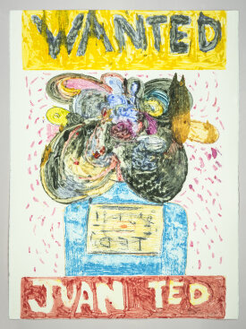 John Yau and Richard Hull: "Wanted: Juan Ted II", 2023. Monotype, 29 3/4" x 22".