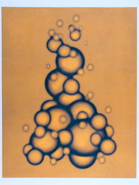 "Orb Cluster 1 (orange/blue)", 2003.  Photogravure and relief. Image: 28" x 22 ¼", paper: 35" x 29 ¼". Edition of 6.