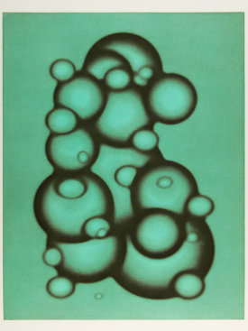 "Orb Cluster 2 (green/brown)", 2003.  Photogravure and relief. Image: 28" x 22 ¼", paper: 35" x 29 ¼". Edition of 6.