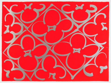 "Chromatic Patterns After the Graham Foundation - Red", 2014. Relief and lithograph with aluminum dust. 22" x 30". Edition of 20.
