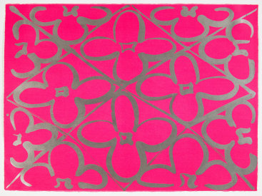 "Chromatic Patterns After the Graham Foundation - Pink", 2014. Relief and lithograph with aluminum dust. 22" x 30". Edition of 20.