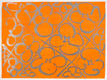 "Chromatic Patterns After the Graham Foundation - Orange", 2014. Relief and lithograph with aluminum dust. 22" x 30". Edition of 20.