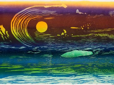 "Luna Sea", 2018. Color reduction woodcut. 24" x 36", edition of 7.