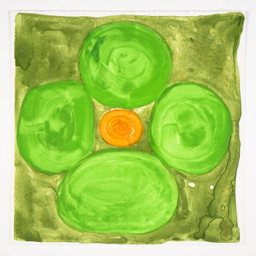 "Inner Vision: Spring Green + Olive", 2020. Monotype, 16" x 16".