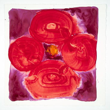"Inner Vision: Rose + Red + Red Orange", 2020. Monotype, 16" x 16"