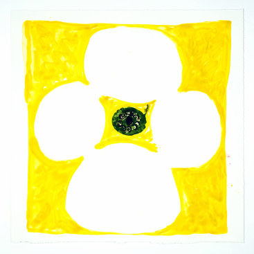 "Inner Vision: Yellow + White + Olive", 2020. Monotype, 16" x 16"