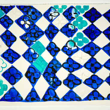 "Field Of Flowers/Blue + Black", 2020. Monotype, 15" x 22".