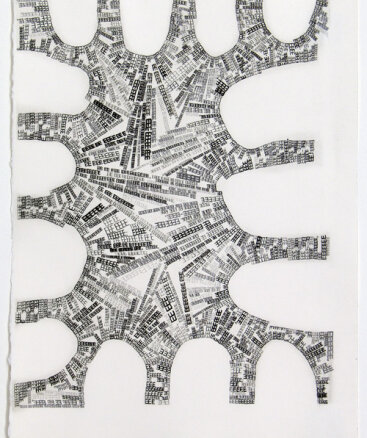 "Floating Chapter 71 or 5807 Times E", 2012. Direct gravure with hand drawn graphite pencil additions. 15" x 11".