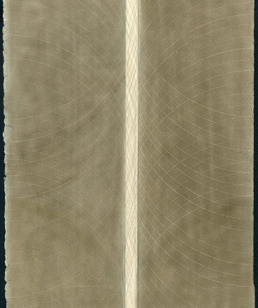 "Untitled VI", 2015. Silver and copper on prepared paper. 12” x 8 3⁄4”.